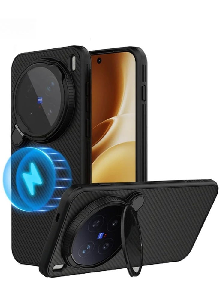 Magnetic Case Compatible with Vivo X300 Pro 5G [Support Wireless Charging] Transparent Clear Camera Cover Lens Stand Holder Shockproof Back Cover for Vivo X300 Pro